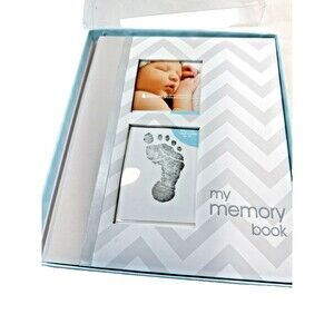 New Pearhead Chevron Baby Book with Clean-Touch Ink Pad - Grey